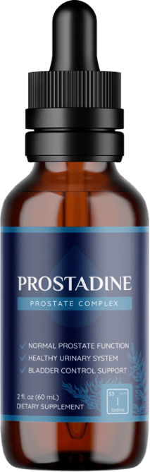 A single amber glass dropper bottle of Prostadine Prostate Complex dietary supplement, displaying benefits like normal prostate function, healthy urinary system, and bladder control support, priced at sixty-nine dollars per bottle.